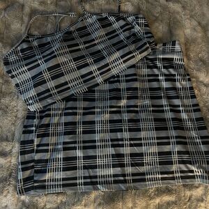 Plaid light blue and dark blue Women's Skirt set